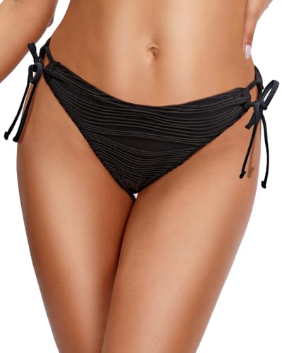 Image of Zmart Women's String Tie Side Bikini Bottoms - Adjustable Low Rise Swimsuit Bottom Moderate Coverage Bathing Suit