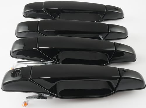 FRONEZER Exterior Door Handle 4PCS Black Front Rear Driver Passenger Compatible with 2007-2014 Chevy Silverado Suburban Avalanche Tahoe GMC Sierra Yukon Cadillac Escalade Replace 20828258 22738721