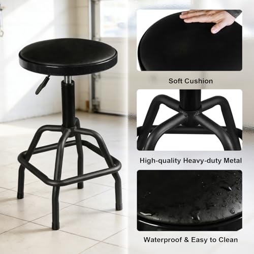 Image of Big RED Pneumatic Shop Stool, Adjustable Height Garage Bar Stool, 300-Pound Capacity Heavy Duty Steel Frame, Perfect for Home, Bar, Garage and Shop, Black