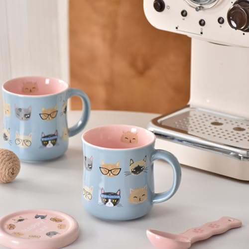 Taza de cerámica para café con tapa y cuchara 450 ml miniatura 5