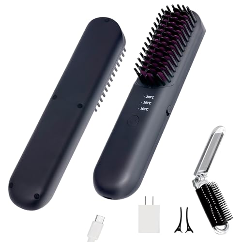 Hot Comb Electric, Cordless Mini Hair Straightener Brush, Rechargeable Heated