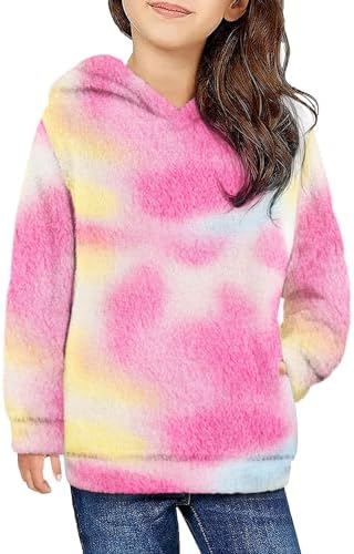 Arshiner Girls Fuzzy Fleece Hoodies Casual Sweatshirt Sherpa Pullover with Kangaroo Pockets 4-15 Years