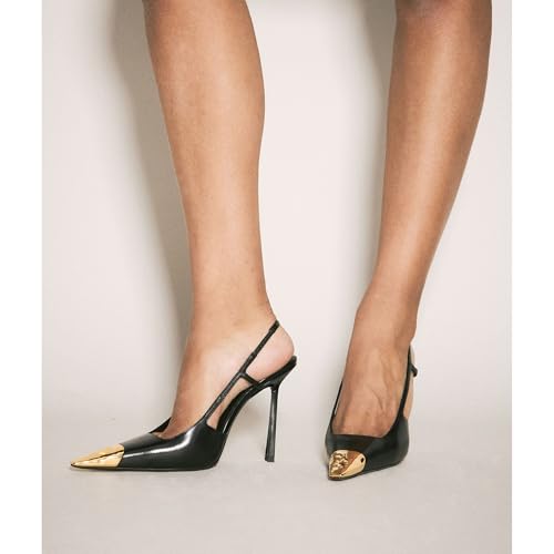 MeiLuSi Womens Slingback Heels Metal Pointed Toe Leather High Heels Stiletto Heel Pumps Backless Pumps Slip on Elastic Strap Party Dress Shoes3
