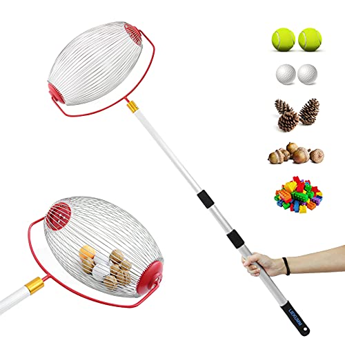 LIEKUMM Walnut Picker, Garden Nut Rolling Picker, Nuts Collecting Tool, 17.32"-42.52" Adjustable Length, Light Housework Hand Tool Collector, for Pecans, Chestnuts, Acorns and Golf Balls, Red