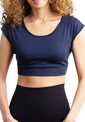 Halftee Layering Tee – Half Tee Shirts for Women Layering Under Dresses – Cropped Undershirts for Women with Scoop Neck Crop Top Design – Half Tees for Women | MBA | Navy - 1X