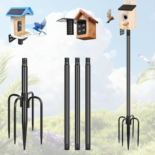 Gtongoko Smart Bird Feeder Pole 63 Inch Bluebird House Pole for Outdoors Weather Station Heavy Duty Metal Mounting Kit Adjustable Bird Feeder Stand Black