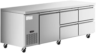 Glownary 93-Inch Stainless Steel Undercounter Refrigerator, Commercial Grade with 4 Drawers and 1 Door, Digital Temperature Control, 25.4 Cu. Ft Capacity, Side Mount Compressor