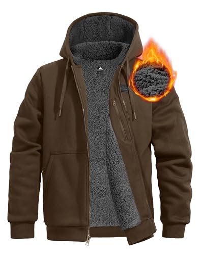 Pioneer Camp Men's Sherpa Lined Hoodie Full Zip Up Heavyweight Hooded Jacket Sweatshirt Fleece Fall Winter Coat with Pocket