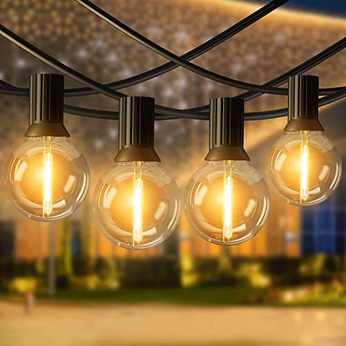 String Lights Outdoor Garden, 36.5M/ 120FT Garden Lights Mains Powered, G40 Festoon Lights with 60+2 LED Replaceable Plastic Bulbs, Hanging Sockets, E12 2700K Warm Lights for Indoor, Wedding, Parties