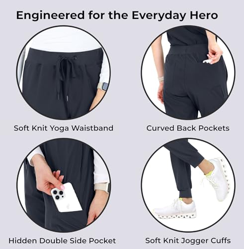 Image of READY SET SCRUBS - Scrub Pants for Women - 2 Pack - Cargo Jogger Pants Set with 8 Pockets - Yoga Waistband - Soft & Stretchy