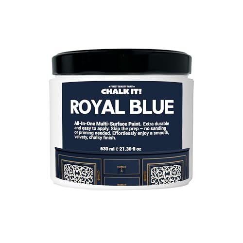 CHALK IT! Pintura para muebles, azulejos de cerámica, armarios, decoración del hogar, autosellante, pintura duradera todo en uno, sin preparación, sin lijado, no necesita cera (azul rey)