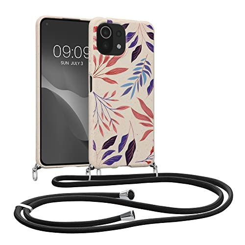 kalibri Coque Compatible avec Xiaomi 11 Lite (5G) NE/Mi 11 Lite (5G) - Étui de Protection Souple en Paille de blé et TPU - Coque avec Collier - Bleu-Rose Sombre-crème Cover
