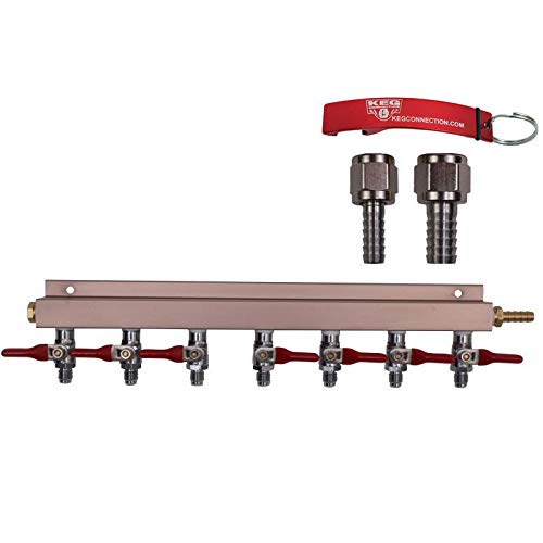 7 Way Air Manifold W-MFL Valves, Swivel Nut, 1/4" and 5/16" Barbs, Key-chain by Kegconnection