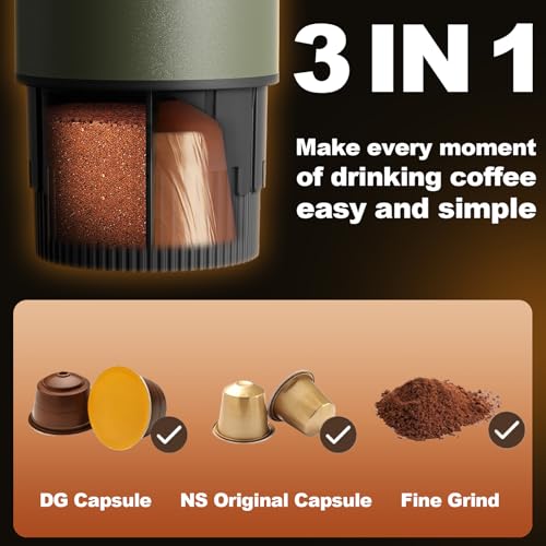 Image of Portable Espresso Maker, 3 in 1 Coffee Maker Set with Carrying Bag and Coffee Stand, Coffee Machine Works with Ground Coffee & Capsule Pod, Self-Heating Brewer with USB-C for Travel, Hiking, Office