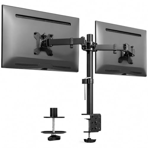 Image of STAR WORK Dual Black Arm Monitor Mount for 13-32 inch Screen, Heavy Duty Alloy Steel Stand, Full Motion 360 Rotate, Tilt & Swivel, Height Adjustable with Cable Clips (Dual Adjustable Black Monitor Arm)