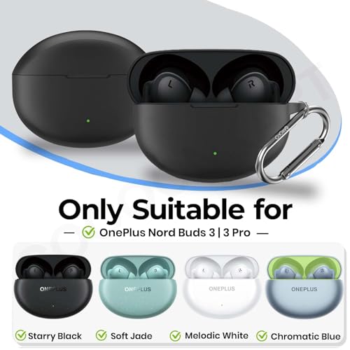 Image of Soft Silicone Case Cover for OnePlus Nord Buds 3 | 3 Pro with Cleaner Kit,Lanyard & 4 Pcs Cable Protectors (Black)