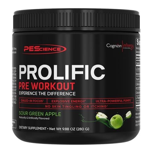 Image of PEScience Prolific Pre Workout Powder, Sour Green Apple, L Citrulline Nitric Oxide Booster, Energy Preworkout & Nootropic for Focus, 40 Scoops