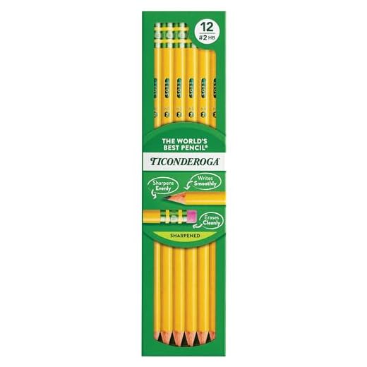 Ticonderoga Pencils, Pre-Sharpened, #2 Soft Lead, Yellow Barrel, Box Of 12