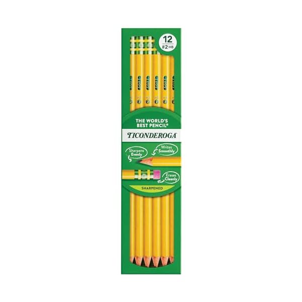 Ticonderoga Wood-Cased Pencils, Pre-Sharpened, 2 HB Soft, Yellow, 12 Count