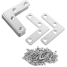 Uenhoy 20 Pcs L Shape Flat Mending Plates 50mm x 50mm 2" x 2" Flat Corner Braces, Right Angle Photo Frame Bracket, Silver
