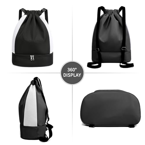 Large Drawstring Backpack Sports Gym Sackpack Basketball Bag String Bag Cinch Beach Swim Bag for Women Men,Black3