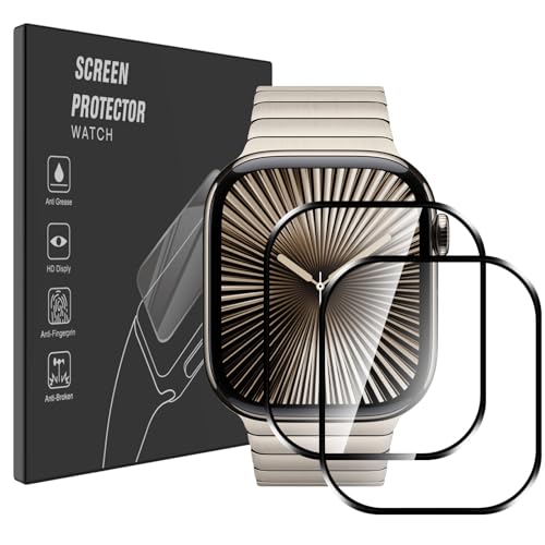 AOKUMA Apple Watch Series 10/Series X 46mm Protector de pantalla [no vidrio templado], película protectora de borde curvo 3D premium, cobertura de pantalla completa de borde a borde, antiarañazos