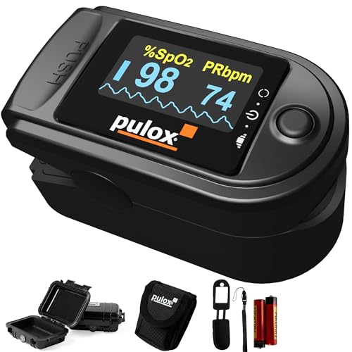 Pulsoximeter Pulox PO-200 Set - Zur Messung von SpO2, Puls und PI am Finger inkl. Hardcase, Schutzhülle, Batterien und Trageband