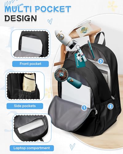 Black Backpack for School, High School Bookbag Back Pack for Teens Girls Boys, Lightweight College Backpack Bookbag for Women Men, Simple Casual Daypack Backpack Mochilas Escolares para Adolescentes4