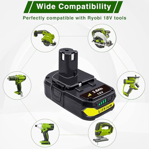 Image of DTK Battery Replacement for Ryobi 18V Battery One Plus P102 P103 P104 P105 P107 P108 P109 P190 P122 18V ONE+ Batteries Replacement 3.6Ah 2Packs