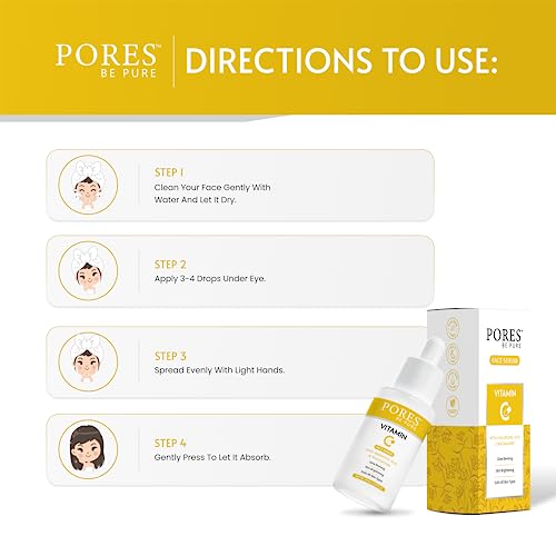 Image of PORES Be Pure Vitamin C Face Serum with Hyaluronic Acid & Niacinamide | Skin Brightening & Anti-Pigmentation Serum for Glowing Complexion | Lightweight Hydrating Face Serum for Men & Women | All Skin Types - 30ml