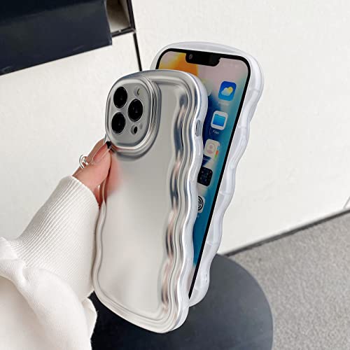 Wlz For Iphone 13 Pro Max Case Curly Wave Frame Cute Design, Metallic Silver Matte Fashion Phone Cases For Women Girls Luxury Plated Silicone Shockproof Soft Tpu Bumper Protective Cover #TOP5