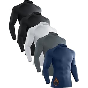 5 Pack Men’s Thermal Turtle Mock Neck Shirts Long Sleeve Compression Fleece Lined Shirts Undershirt Base Layer Tops