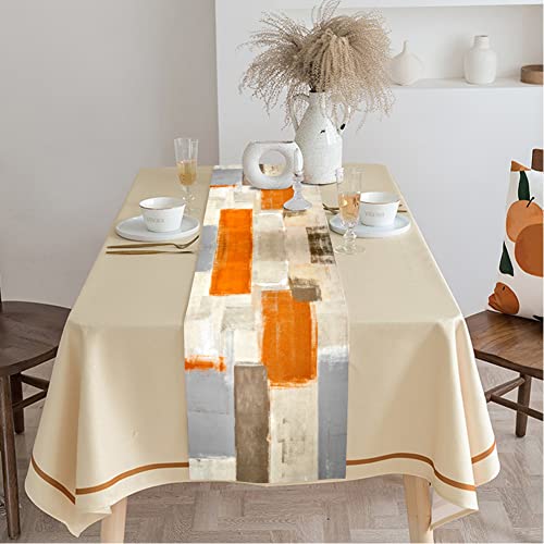 European Style Table Runner,Orange and Grey Table Runner,Farmhouse Abstract Art Painting Table Runners for Dinner Table Parties Holiday Decor - Image 2