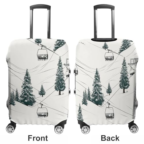 Ski Lift With Fir Tree Printed Luggage Cover Protector, Fits 18-32 Inch Luggage3
