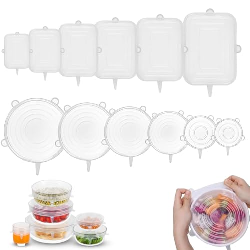 JYNVO 12 Couvercles en Silicone Extensibles, Réutilisables & Hermétiques, Mix Formes Rond & Carré pour Éviter les Odeurs, Idéal pour...