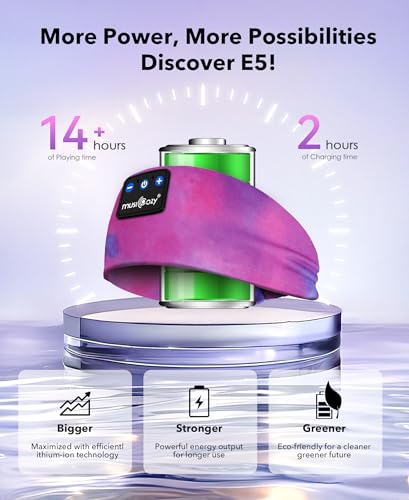 MUSICOZY Sleep Headphones Bluetooth 5.4 Headband, Wireless Earphones Sweat Resistant Earbuds with Ultra-Thin HD Stereo Speaker for Workout Running(Tie-dye Pink)