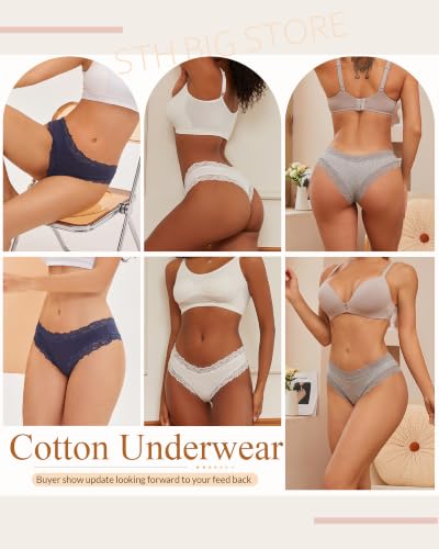 Image of Sth Big Womens Cotton Underwear Sexy Lace Brazilian Panties Soft Breathable Cotton Bikini for Ladies 6 Pack
