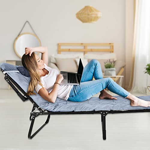 4 Position Reclining Chaise Lounge Chair With Mattress And Pillow For Outside, Folding Camping Cot For Adults, Portable Foldable Sleeping Bed Lounger Outdoor For Patio Yard Lawn Beach Pool Sun Tanning #TOP6