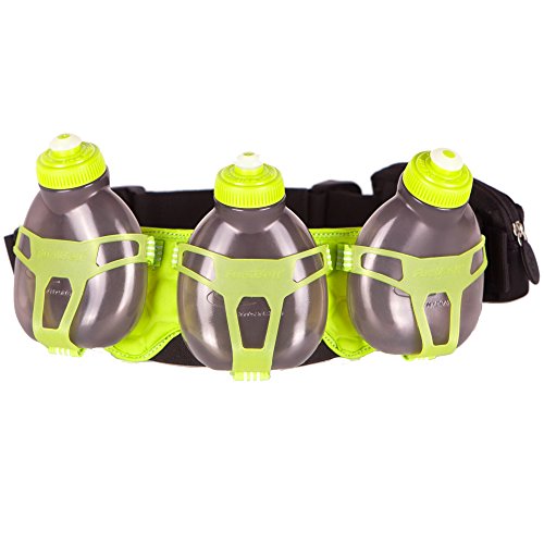 FuelBelt H3O Helium 3 Bottle Belt, Black/Lagoon Green, One Size