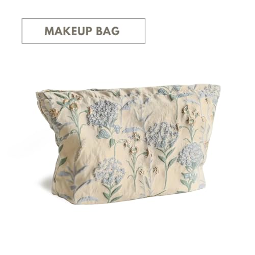 Hydrangea Floral Makeup Bag - Durable & Portable Travel Cosmetic Organizer with Zipper, Embroidered, Toiletry Bag for Women & Girls (Hydrangea Makeup Bag)2