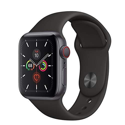 Apple Watch Series 5 GPS + Cellular - 40mm Space Gray Aluminum Case with Black Sport Band (Renewed)