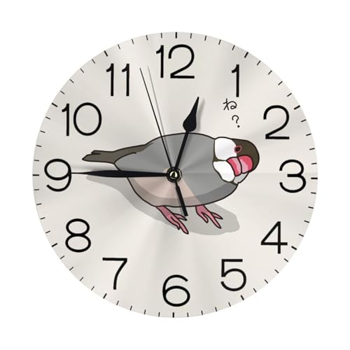 壁掛け時計 文鳥 小鳥 見やすい 連続秒針 静音 おしゃれ 軽量 直径25cm スタンド付き 卓上・壁掛け兼用 インテリア リビング 寝室 オフィス キッチンに最適 シンプル