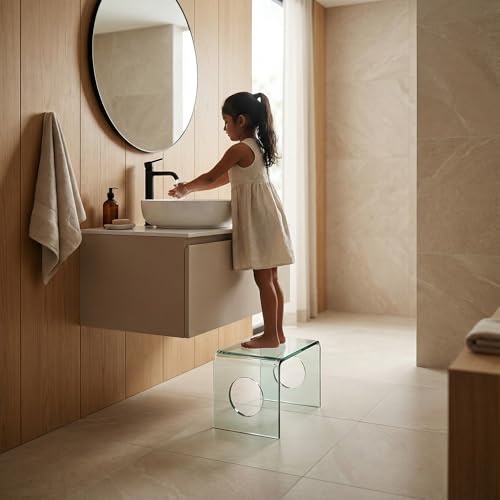 Image of Premium 15mm Thick Acrylic Bathroom Stool, Heavy Duty Multipurpose Sitting Patla for Shower and Home Rust Free Modern Home Decor Seat, 12x15x12Inches (Green Transparent)