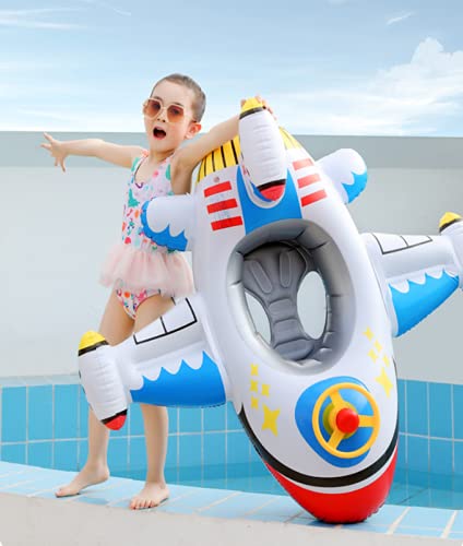 Cute Airplane Child Inflatable Pool Float Pvc Summer Swim Float Air Bed Lake Boat Swimming Floats With 2 Handles Surfing Raft Bodyboard Floating Mattress Seat Swim Ring For Girls Boys #TOP2