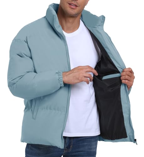 Image of Mens Padded Jacket,Stand Collar Windproof Down Jacket,Full Zipper Outerwear Puffer Coat