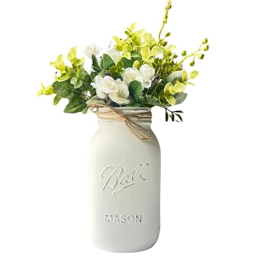 Mason Jar Centerpieces for Baby Shower, Wedding & Bridal Shower – Rustic Table Decorations – Hand Painted 32oz Quart Jars with Flowers – Farmhouse Party Decor (1)