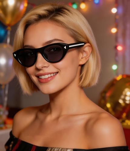 Image of EYLRIM Retro Oval Cat Eye Sunglasses for Women Men Trendy Flat Top Narrow Cateye Shades UV400 Protection