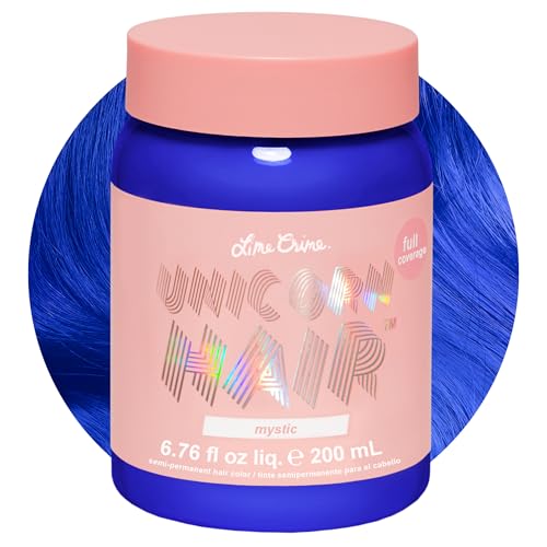 Lime Crime Unicorn Hair Dye Full Coverage, Mystic (Electric Blue) - Vegan and Cruelty Free Semi-Permanent Hair Color Conditions & Moisturizes - Temporary Blue Hair Dye With Sugary Citrus Vanilla Scent