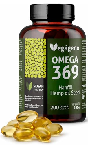 Vegageno OMEGA 3 6 9 capsulas. Alta Concentración OMEGA 3 vegano. 200 capsulas. Con Vitamina E Natural. No GMO, Sin Gluten. Sin Pescado. Solo Vegetal. Apto para Veganos y Vegetarianos.