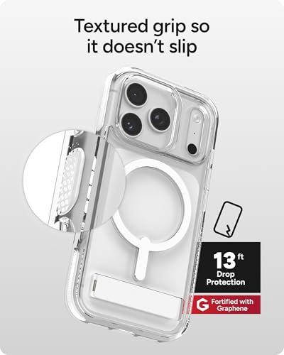 Image of ZAGG Santa Cruz Snap Case with Kickstand for iPhone 17 Pro - White, Drop Protection (13ft /4m), MagSafe Charging Compatible, ClearGuard Anti-Yellowing Technology, Scratch Resistant Phone Case
